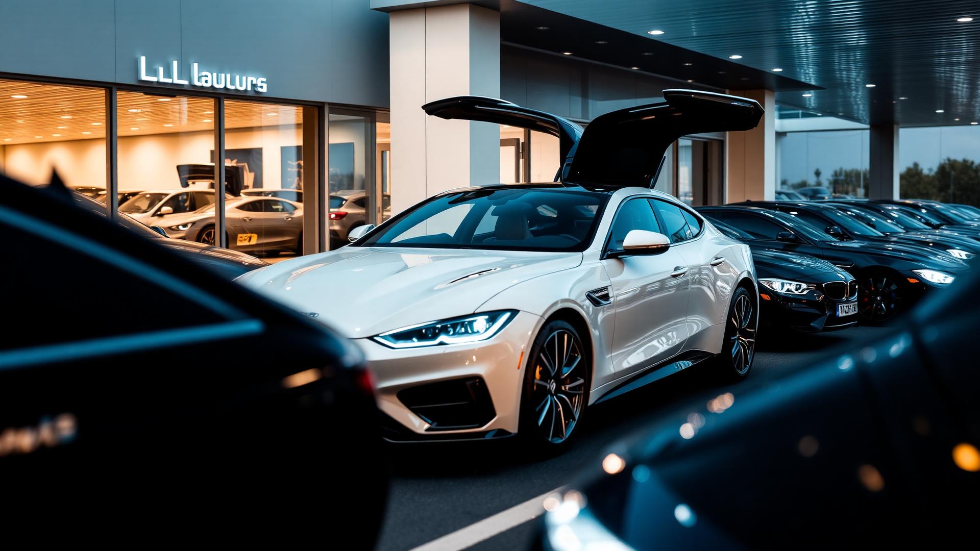 Modern car leasing dealership with premium vehicles